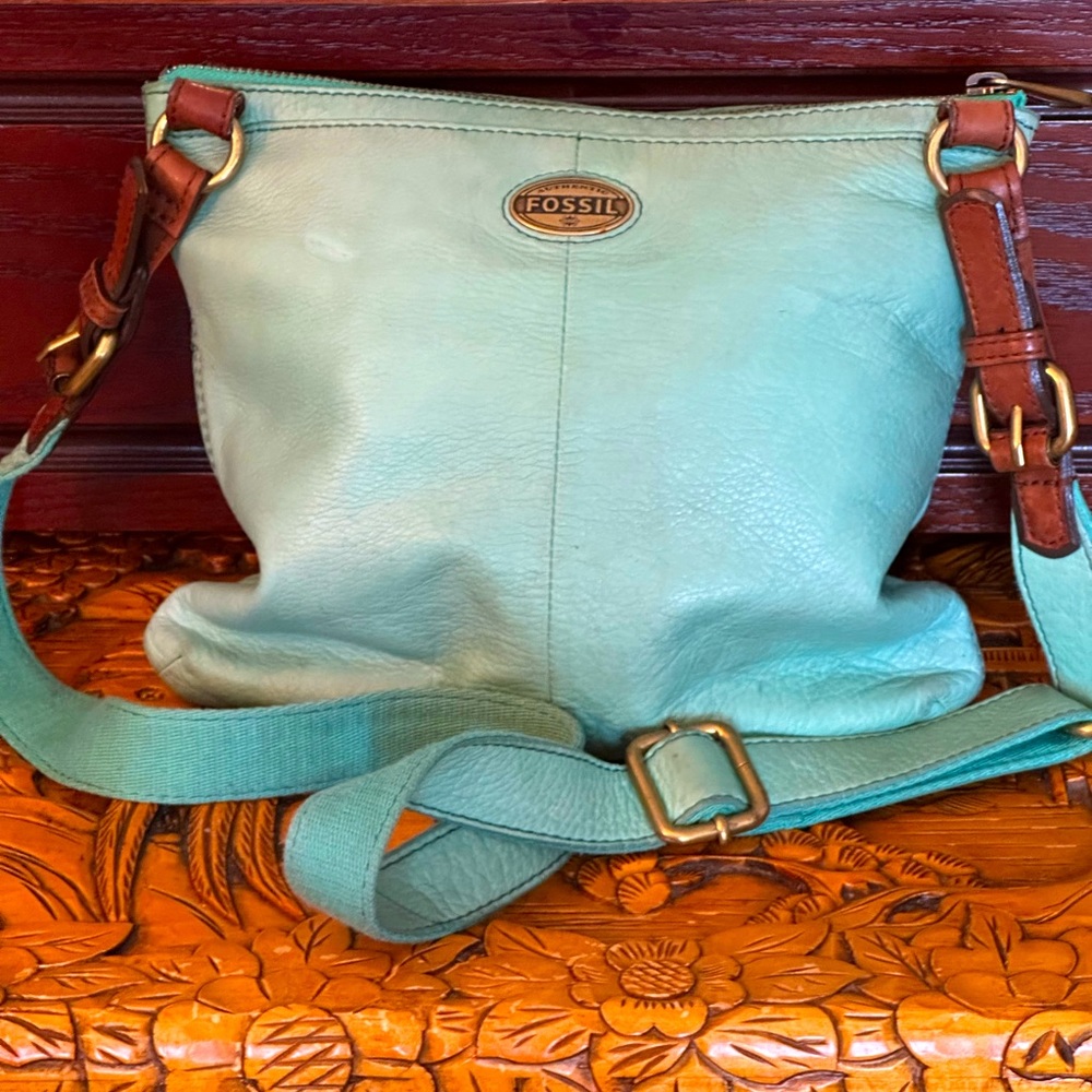 Great for spring! Medium sized sturdy mint colored Fossil bag.